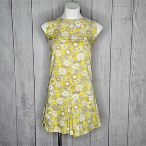VTG 60s Groovy Handmade Yellow|Tan Flower & Dove Print Playsuit Romper, sz Small